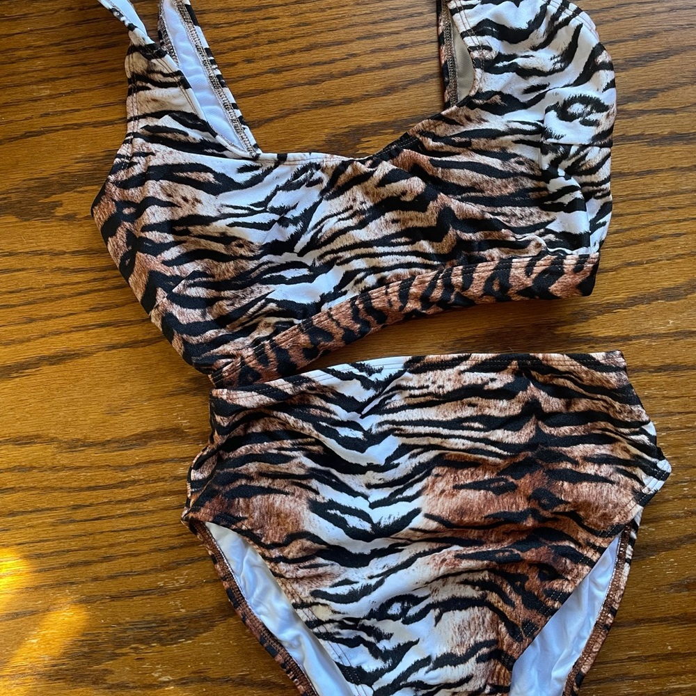 ASOS tiger high rise swimsuit bathing suit bikini pinup pink pulp retro glam 70s